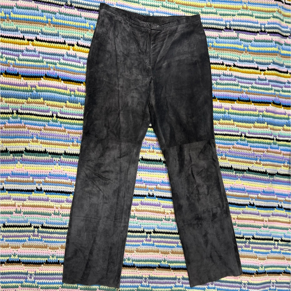 90s New Frontier Grey Suede Leather Trousers